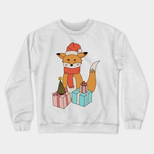 Christmas Cute Fox with Gifts Crewneck Sweatshirt by RedFoxIV